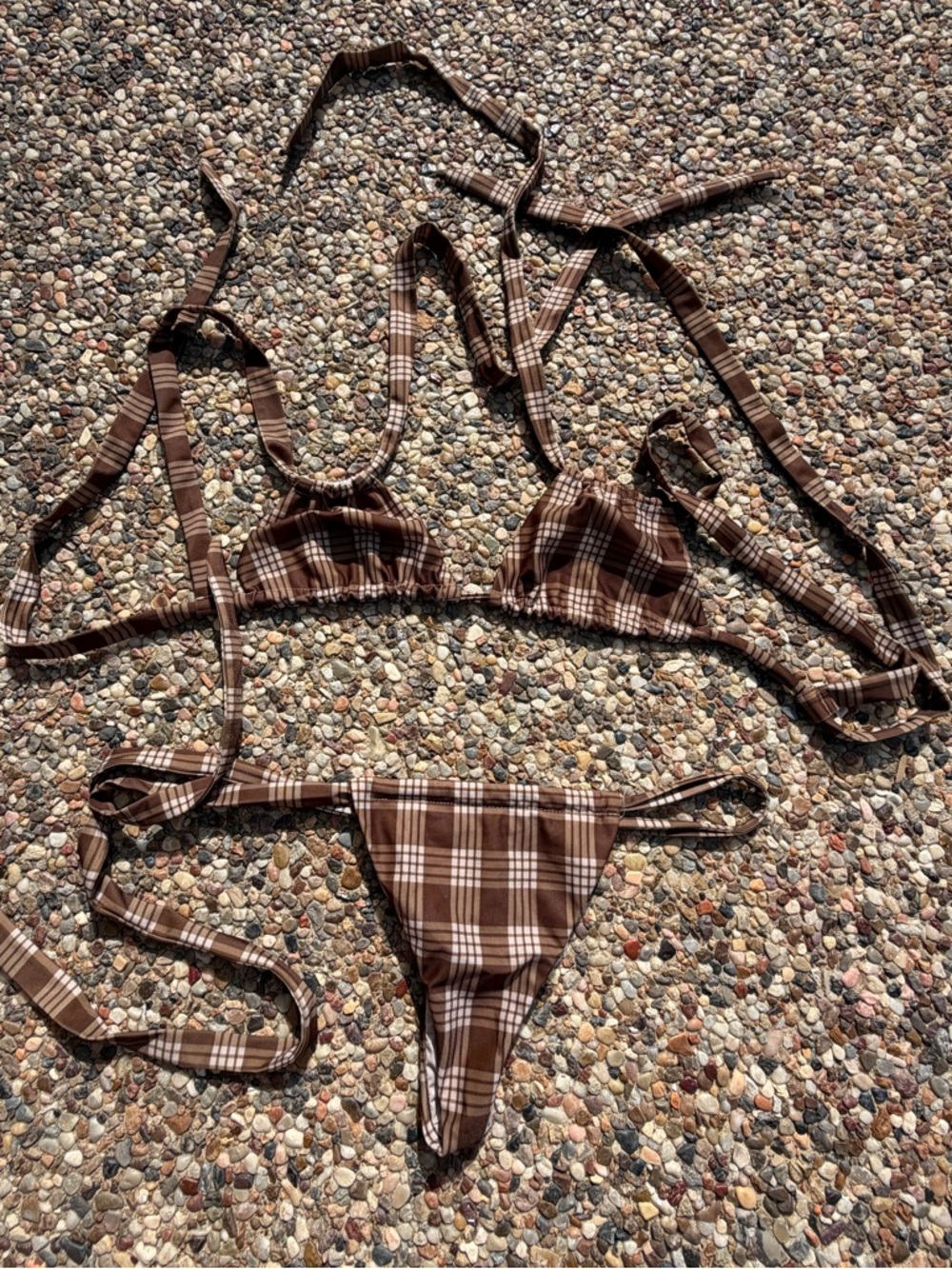 HIGH NOON Brown Plaid String Bikini Set